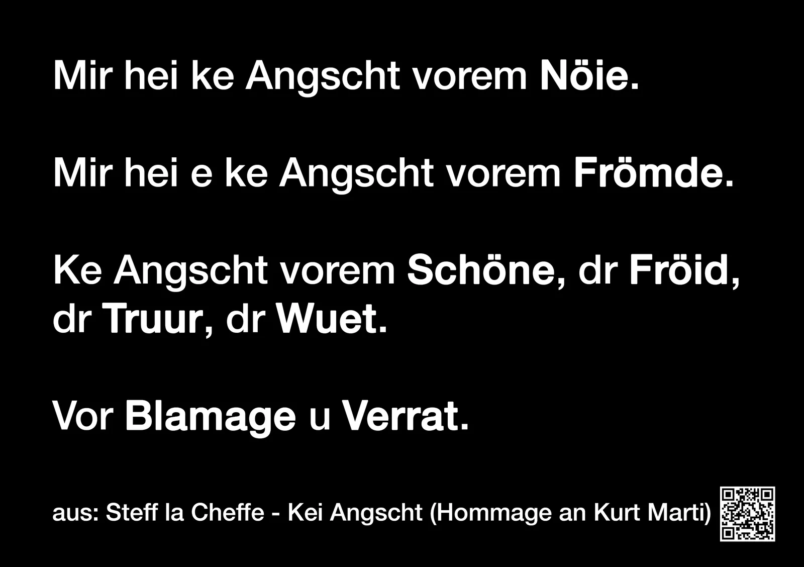 Steff la Cheffe - Kei Angscht (Hommage an Kurt Marti) II/II